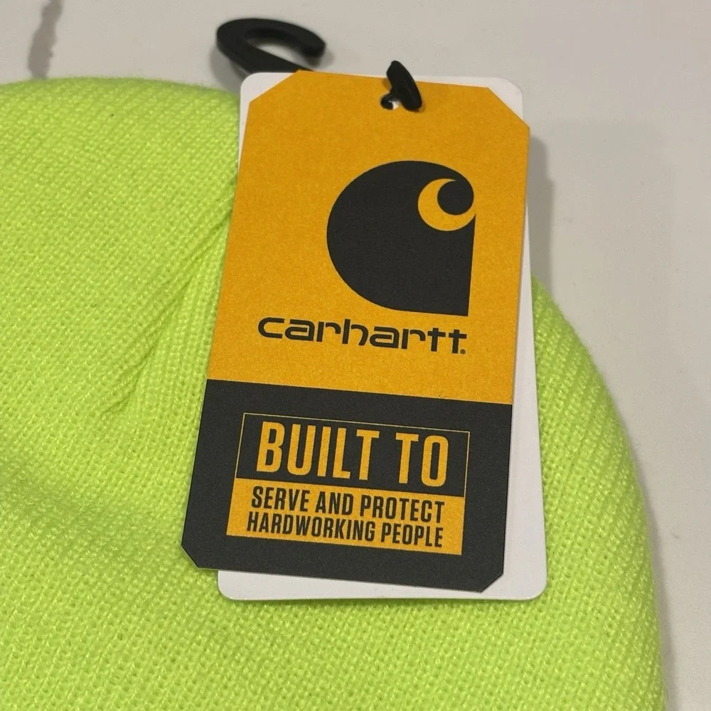 New Carhartt Knit Cuffed Beanie Bright Lime Green‎ Embroidered AK4597-M